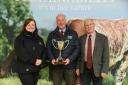 Winner Charles Horrell (centre) with judge, David Dickie (right) and Aimie Park (left) who presented the award on behalf of sponsors, Pedigree Sales Online Livestock Auctions