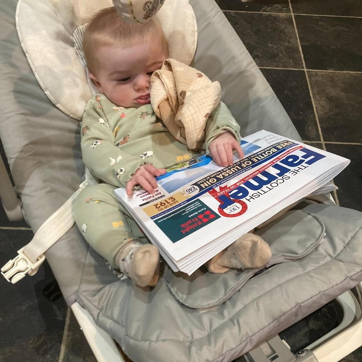 Claire Morrison - The Scottish Farmer’s youngest fan. 4 month old Mirren Morrison from Aberdeenshire enjoying a read.