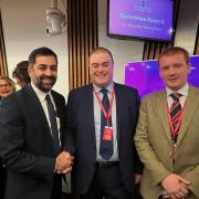 (LtoR) First Minister Humza Yousaf, John McCulloch national agri and rural affairs chair, James Kennedy East vice chair