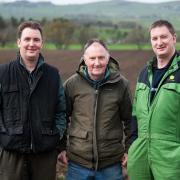 Ian Campbell (centre) with sons Bruce (left) and Andrew Ref:RH230424064  Rob Haining / The Scottish Farmer...