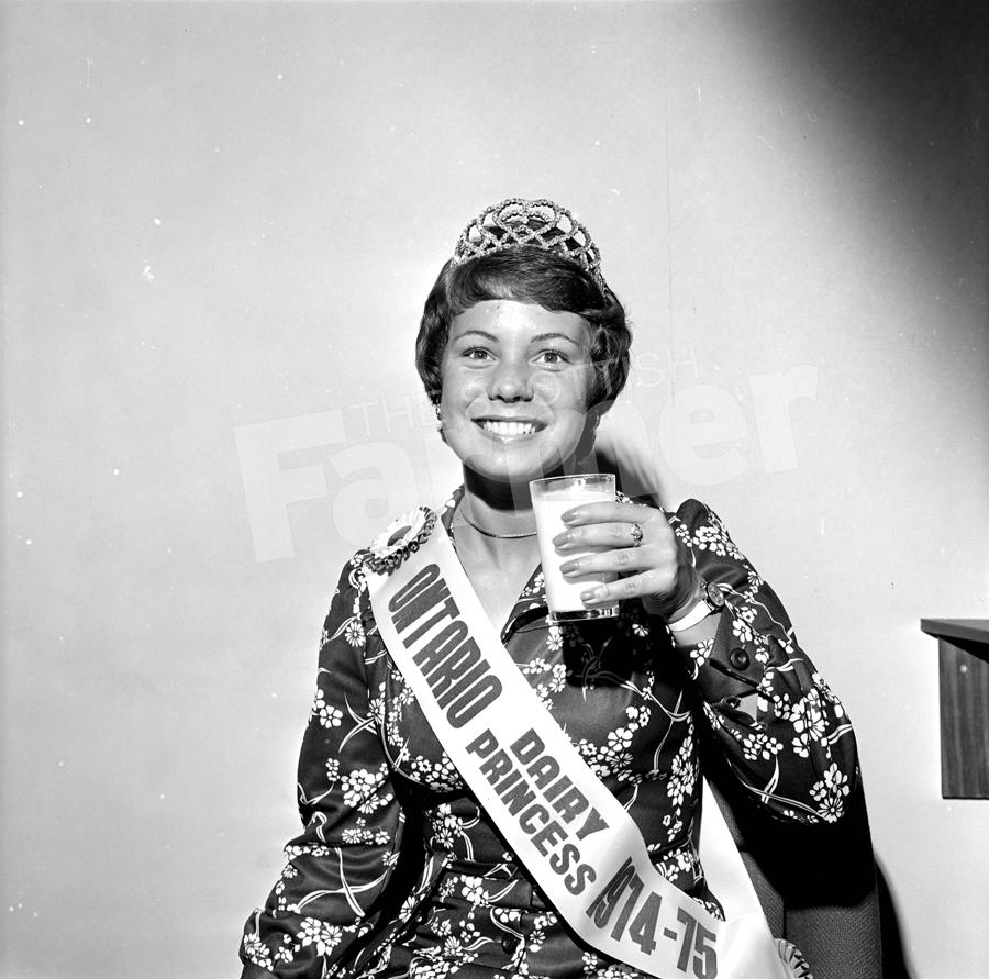 Ambassadress for the dairy farmers of Ontario and an attractive visitor to Scotland, was 18-year-old Brenda Trask, the 1974/75 Ontario Dairy Princess.