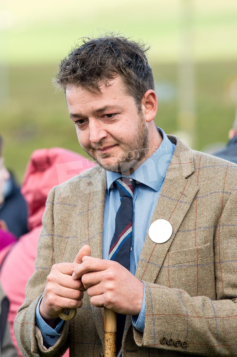 Callum  Hume from Sundhope judging the Cheviot classes at Abington show. Ref: RH19817580.