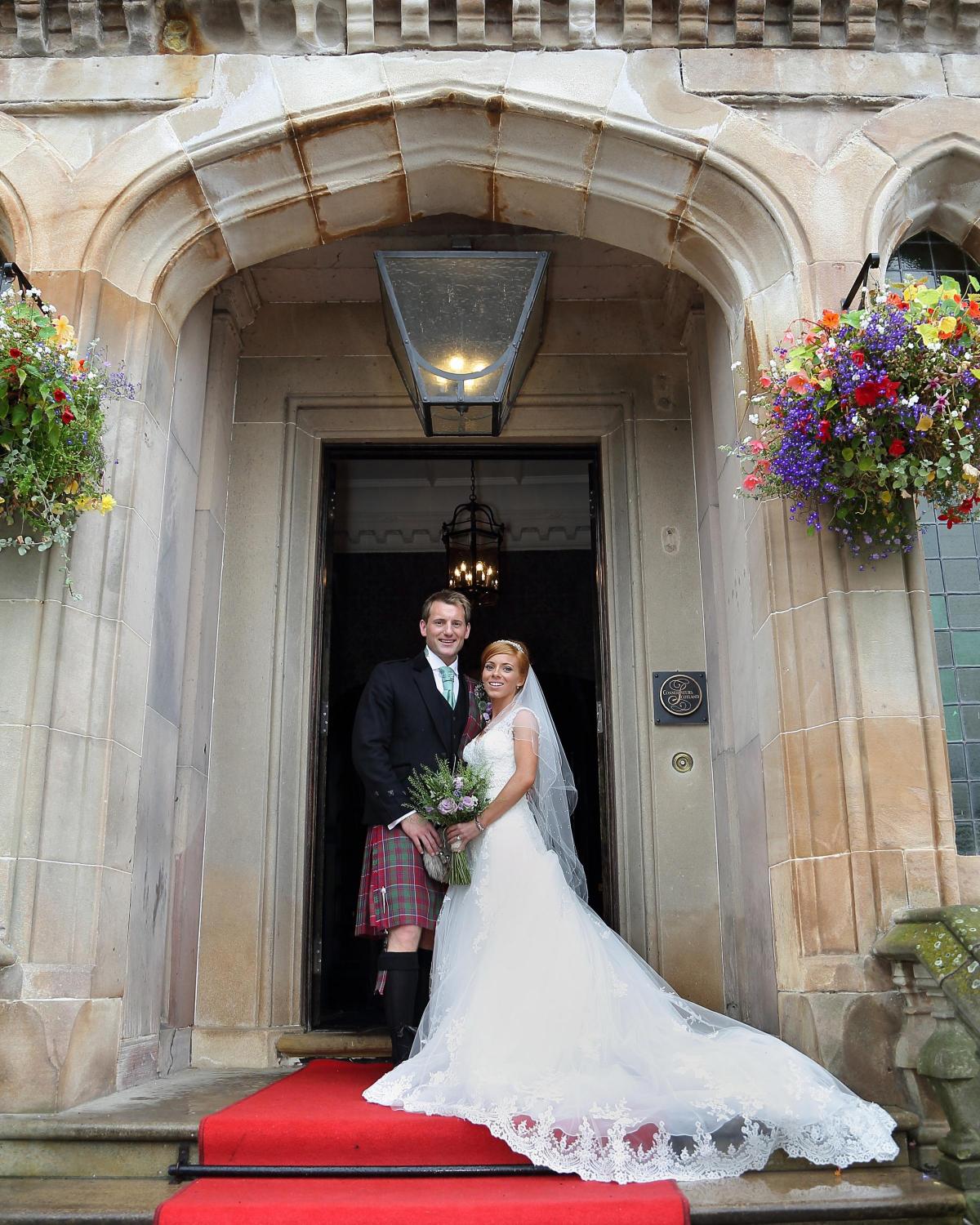 Jillian Wilson, Guiltreehill Farm, Kirkmichael, married Struan Grant, Prestwick at Alloway Parish Church followed by Cameron House, Loch Lomond Photo: Adore Weddings