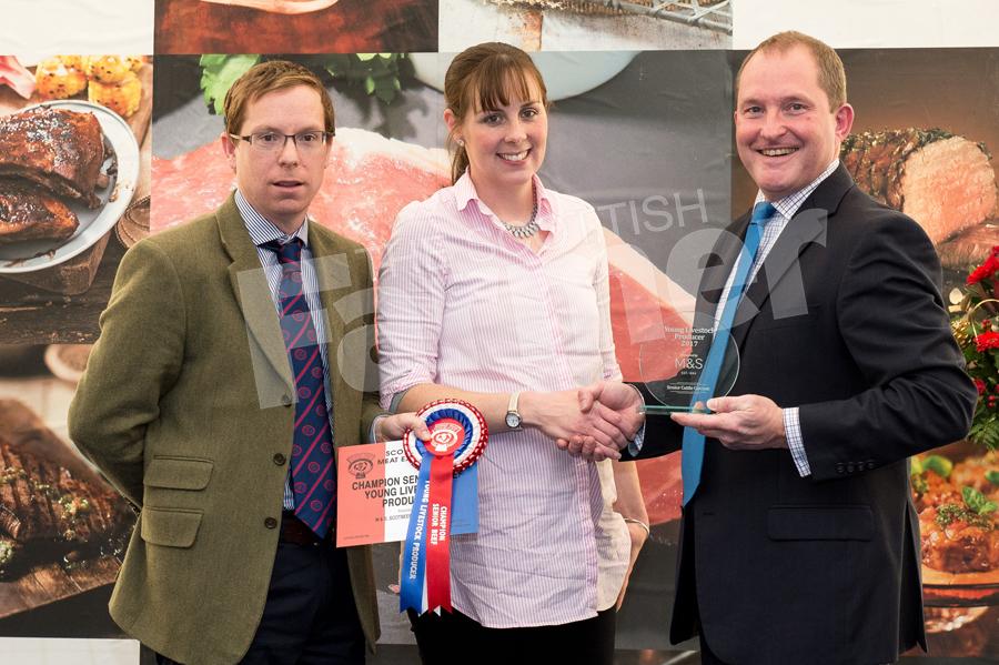 Senior beef champion Jill Thompson(centre) with Tom Slay and Steve Mclean from Marks and Spencer. Ref: RH1811170283.