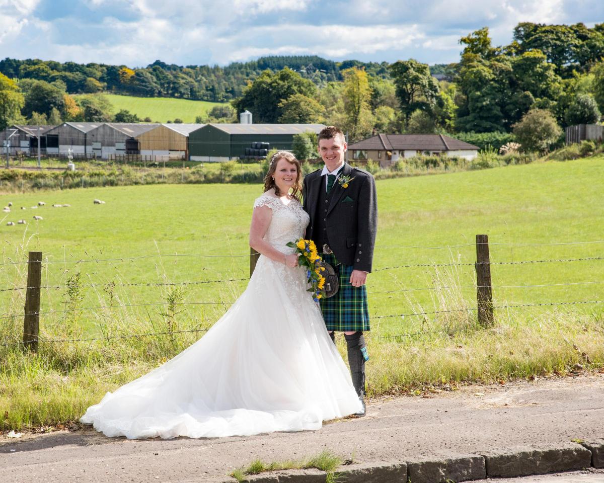 Elaine Purdon and Peter Campbell both of Muirend Farm, Cumbernauld, were married at Clarkston Church, Airdrie, followed by Dunblane Hydro.  Photo by GHSTARK PHOTOGRAPHY 
