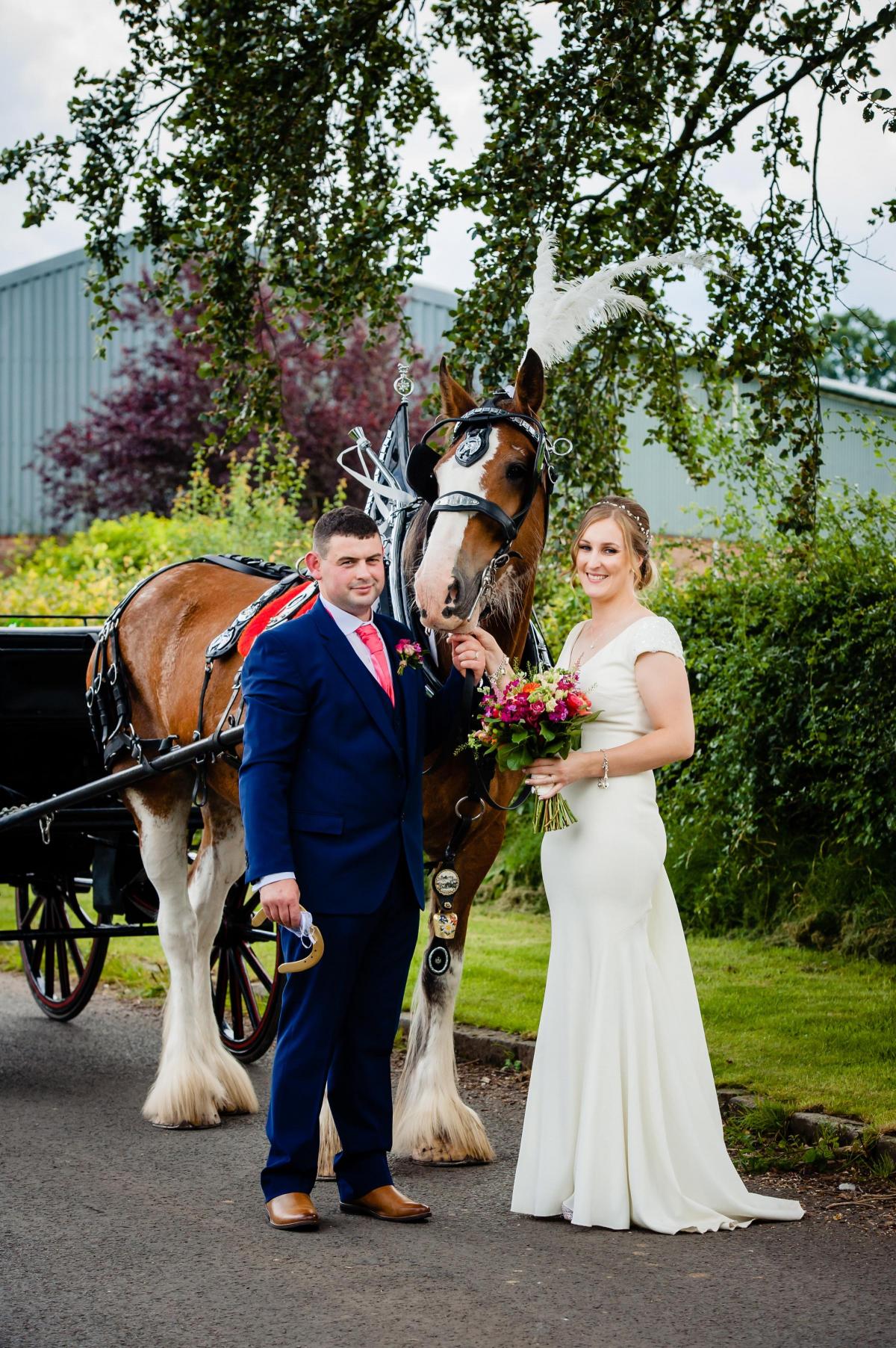 Jennifer Spiers of Drumsagard, Glasgow, married Brendan McKay, of Carnaff, Ballymoney, Co Antrim, at Malcolmwood Farm, Blantyre. The bride was taken to the ceremony by their own Clydesdale mare, Jenny
