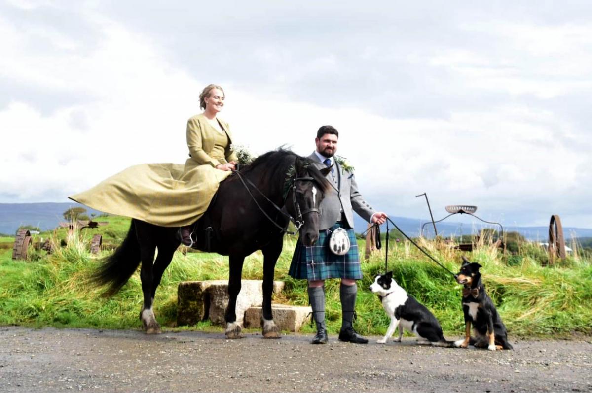 Chloe Reade, Sgriob-ruadh Farm, Isle of Mull, married Sean Barker, West Lothian, at Sgriob-ruadh Farm, Tobermory. Photo: Steph Summers, Mairi Fleck, Oban
