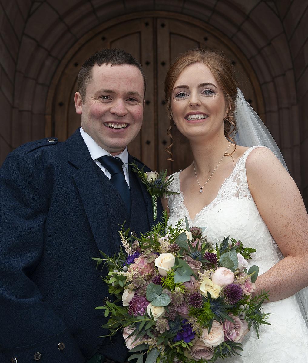 Amy Anderson from Lunanhead, and Craig Millar, from Airlie, married  at Lowson Memorial Parish Church, Forfar. Photographer: Downfield Studio Photography