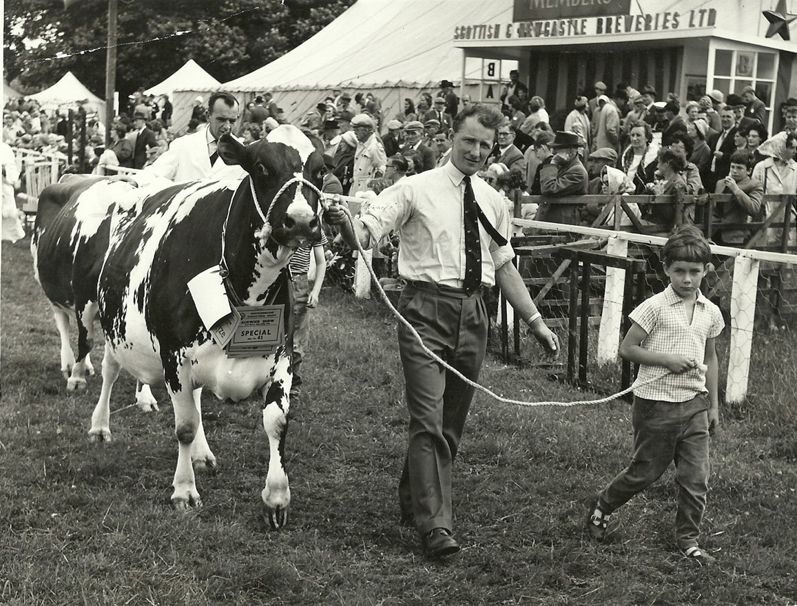 Showing has always been a part of Michael’s life – here hes holding onto the halter with his dad, David, in the early 1960s at the Northumberland County Show at Alnwick