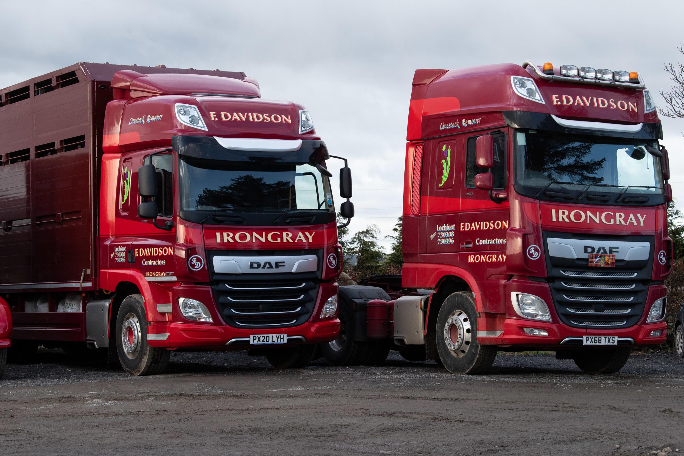 the current set of 14 lorries and 10 trailers. In which the team currently run all Daf artic units bar from four Daf rigids for the smaller on farm jobs Ref:RH300121275 Rob Haining / The Scottish Farmer...