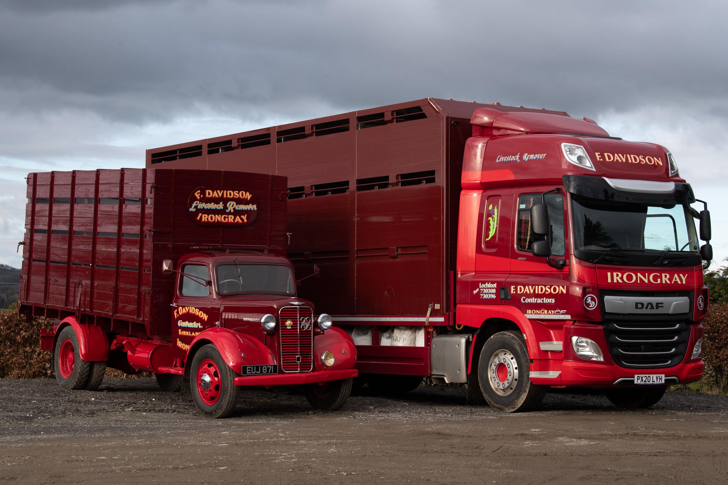  old and the new, the Commer Superpoise next to the modern DAF CF rigid lorry Ref:RH300121263 Rob Haining / The Scottish Farmer...
