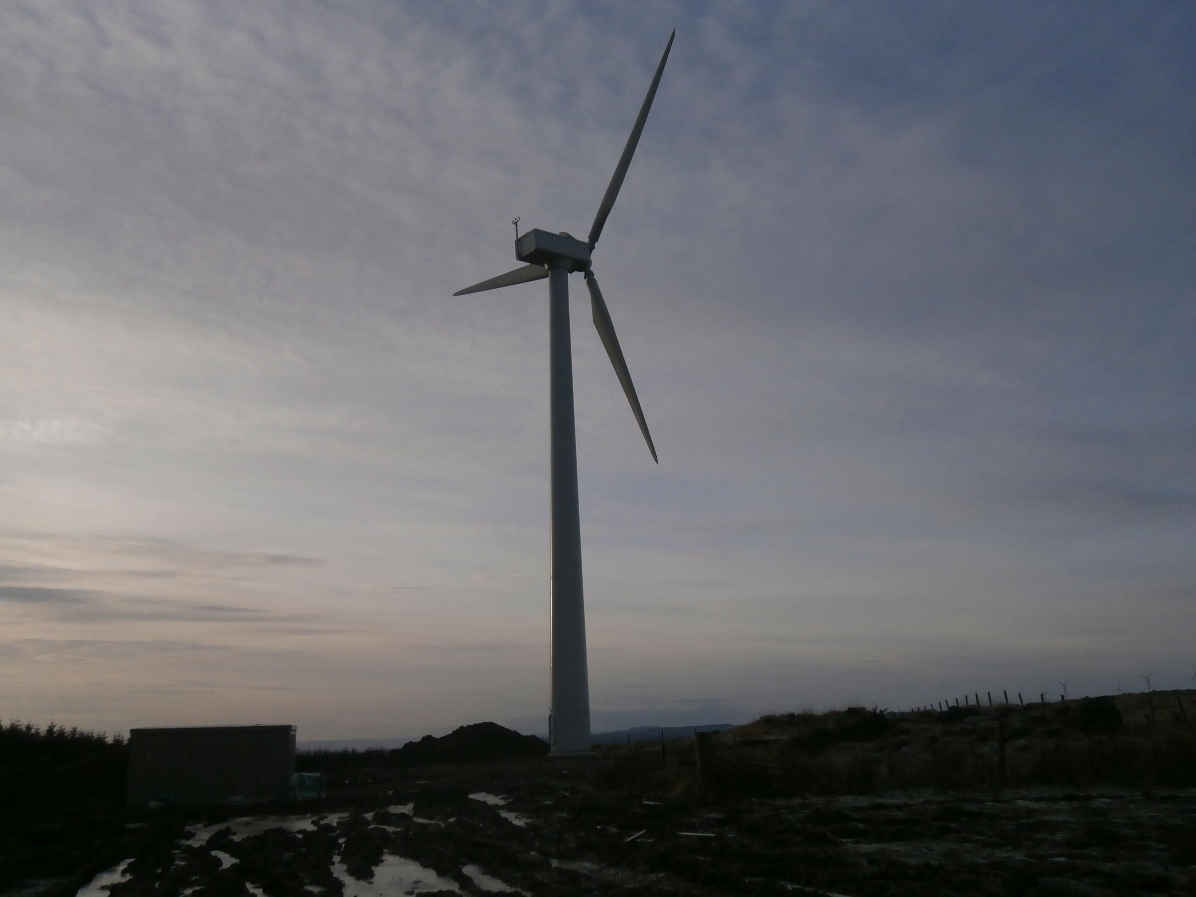 The wind turbine – the 30m tower is set 1060 feet above sea level and is part of a community project