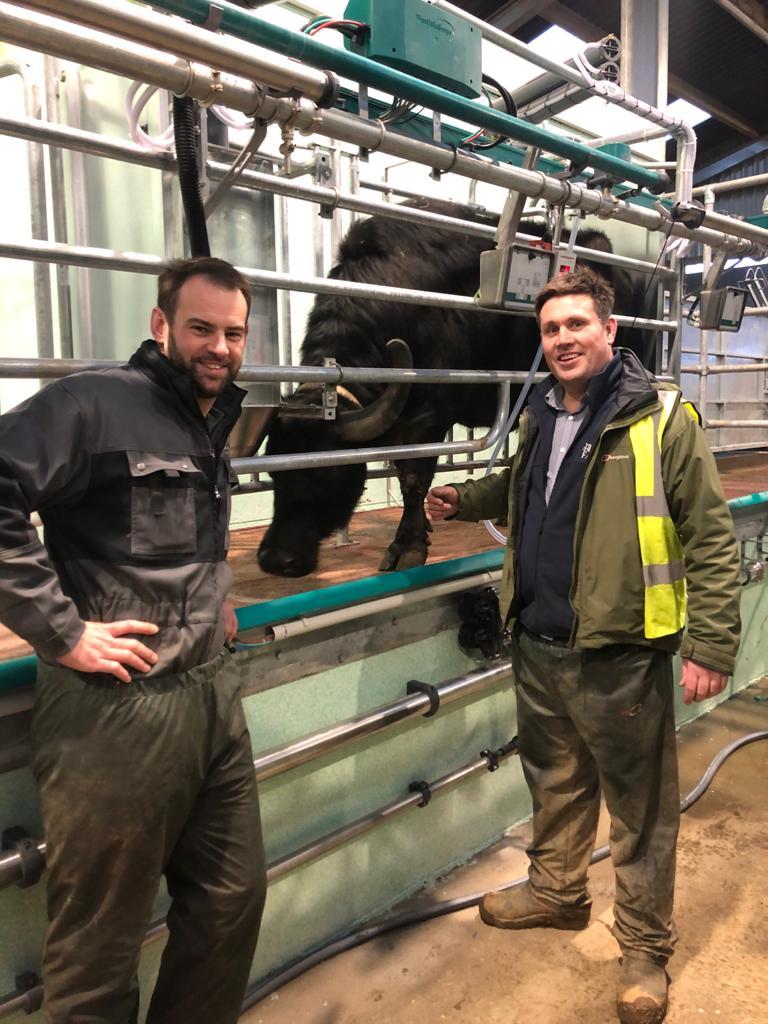 Scott Baird from DairyFlow with Steve Mitchell and the new tandem parlour