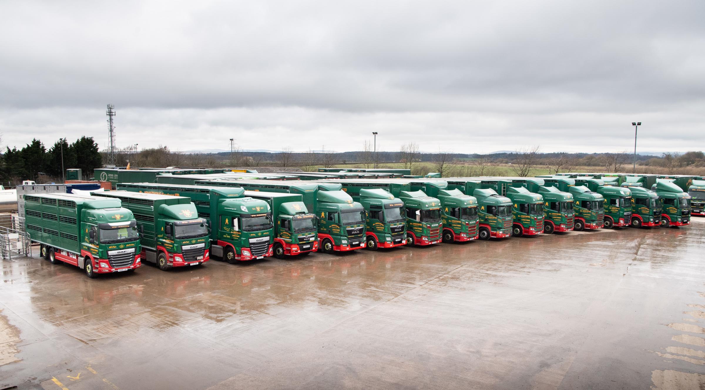 some of the modern-day fleet that consists of 130 vehicles and 180 trailers with a mix of MAN, DAF, Scania Ref:RH200321102 Rob Haining / The Scottish Farmer...