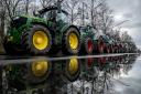 Farmers park their tractors at the government district in Berlin (AP)