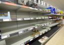 Empty supermarket shelves following panic buying during the Coronavirus pandemic.