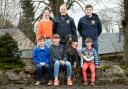 (Back Row) Lindsey, Mark and Ben (Front) Campbell (9), Issy (11), and Murdo (7) and Geronimo the dog Ref:RH140422027  Rob Haining / The Scottish Farmer...