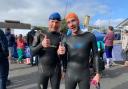 John Harvie and Alastair Grey following a 3000-metre swim in Loch Lomond to raise money for the Royal Highland Educational Trust Clyde.