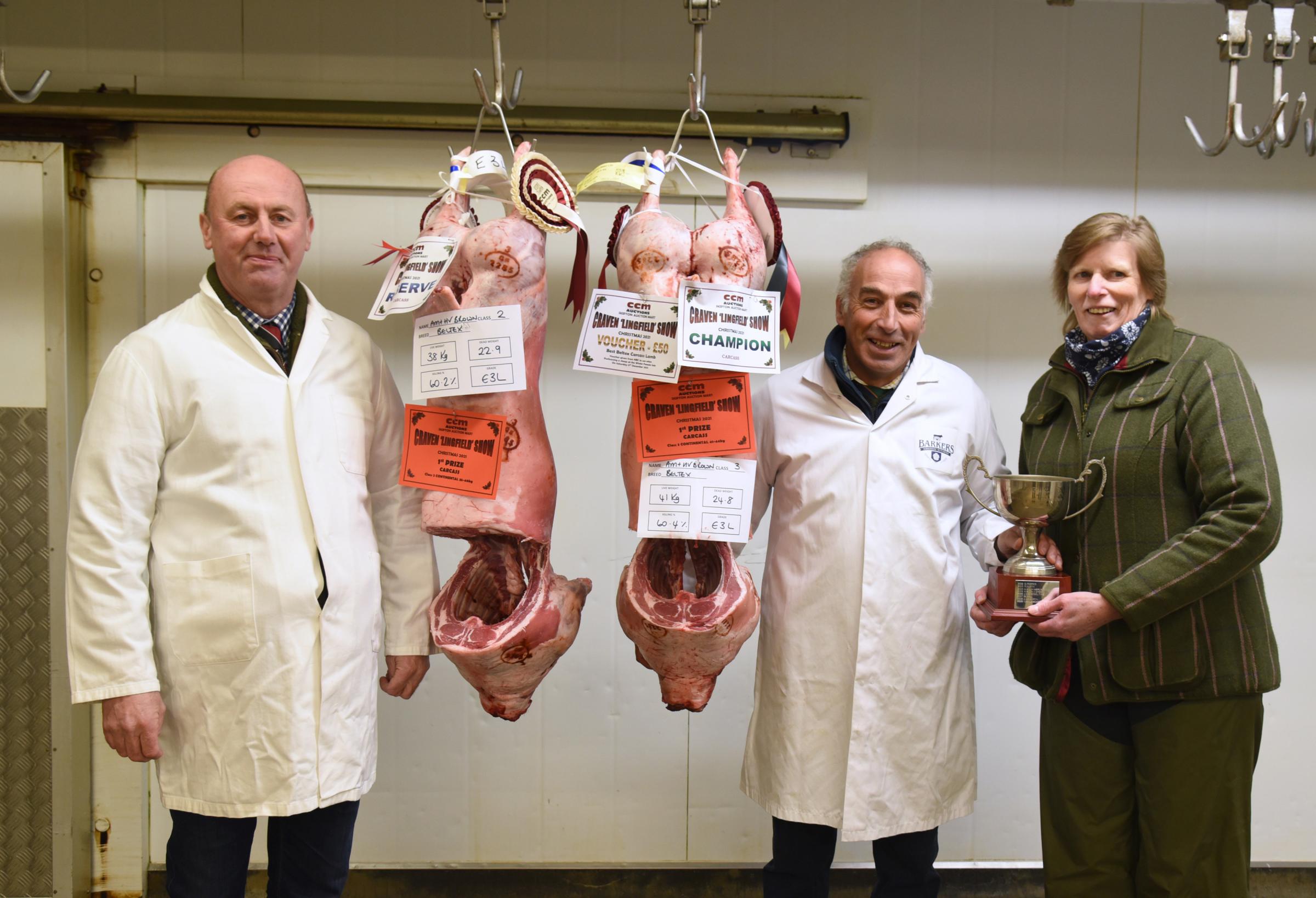 Champion and reserve carcass class was dominated by Martin and Val Brown for Beltex lambs