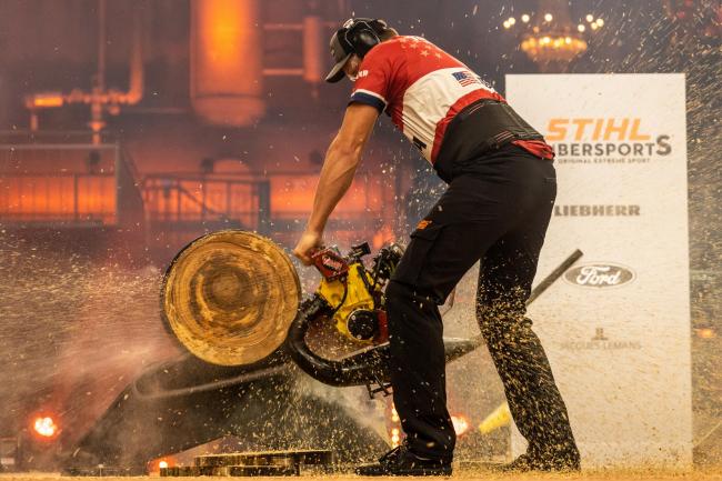 US competitor Jason Lentz has been crowned the 2021 Stihl Timbersports Individual World Champion after a night of 'elite logger sports action' at Motorworld Munich, Germany. Lentz edged out Canada’s Marcel Dupuis and Martin Komárek