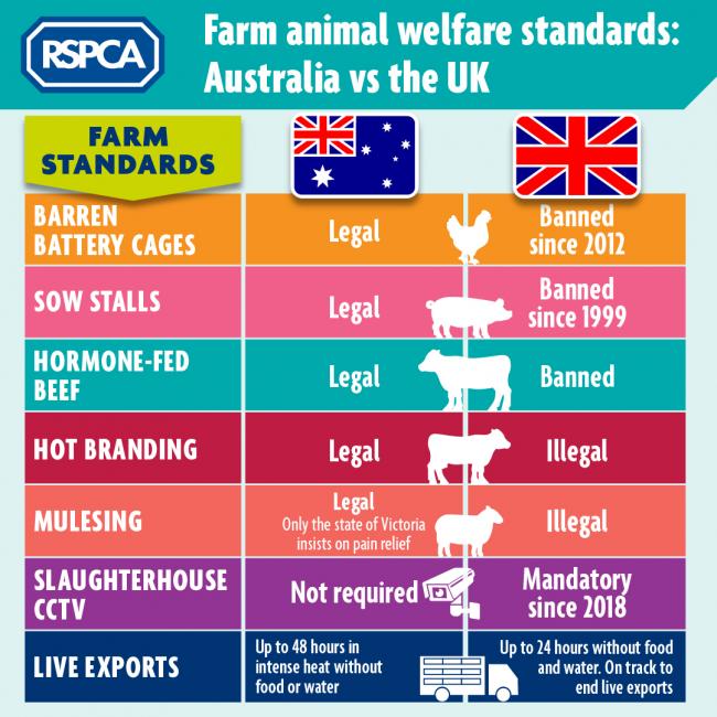 ANIMAL WELFARISTS and farmers have raised serious concerns that the Free Trade Agreement with Australia opens the UK market to a flood of beef and lamb imports produced to lower - and cheaper - animal welfare standards than are legal here