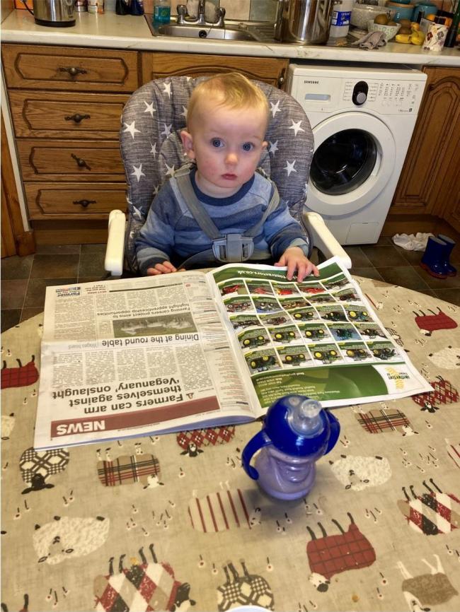 Just 15-months-old but Calum Slater, of Yarpha Farm in Orkney, already has his eye on a HRN tractor he’s spotted in The Scottish Farmer