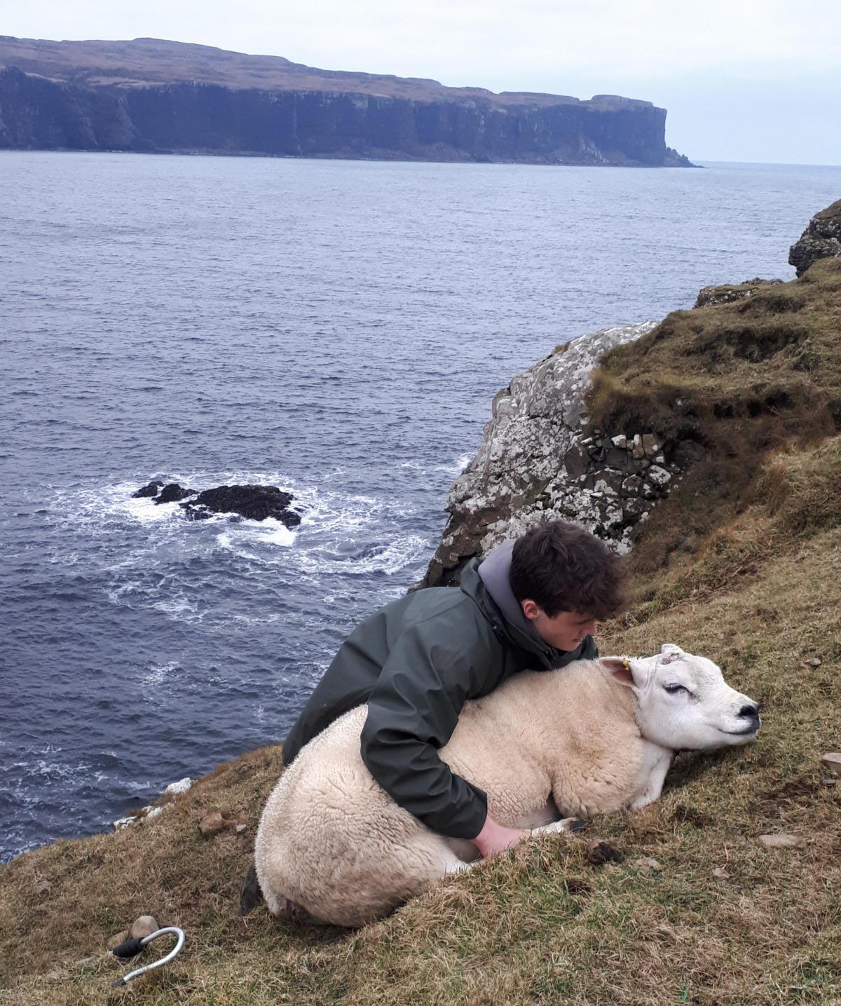 John MacKinnon - Don't let him go! Taking the Texel tup home from Oronsay Island. Isle of Skye