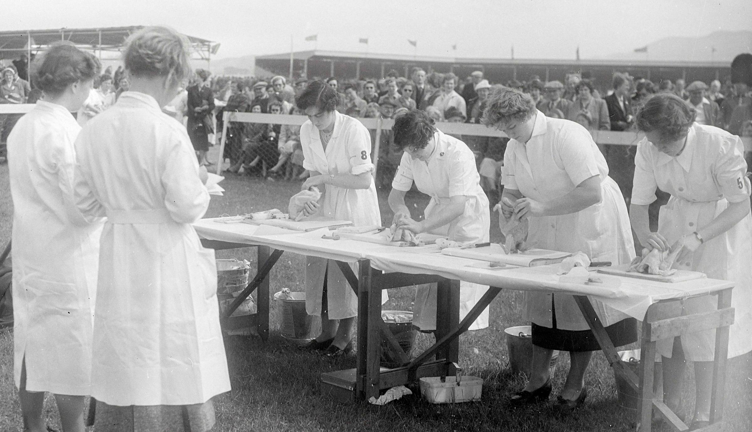 Chicken trussing was a popular YFC competition at the Highland – this was at the 1955 show in Edinburgh Picture ref: 1611-1