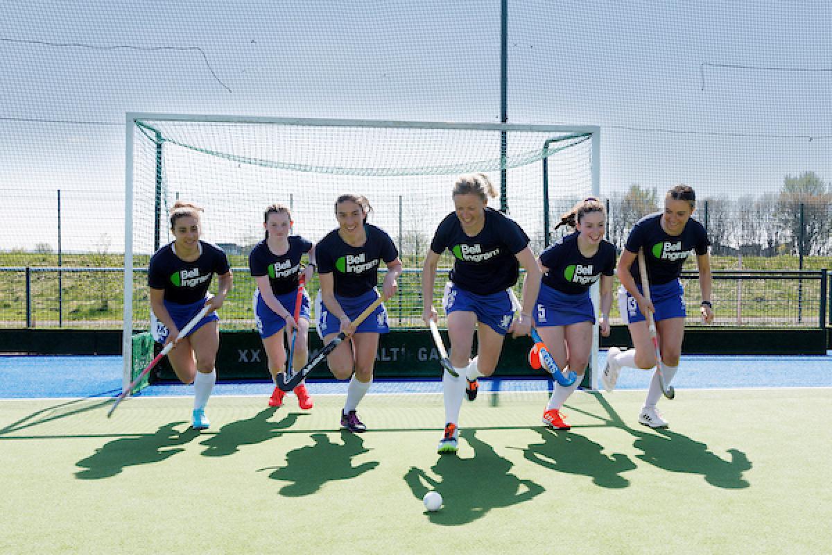 TEAM MEMBERS, from left, Caterina Nelli, Lily Creighton, McKenzie Bell, Fiona Semple, Amy Grassom and Ava Smith, in the new Bell Ingram branded strip