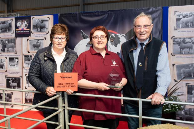 The Scottish Farmer: Best breed stand was the Blue Faced Leicester, National chair Kate Smith, Secretary Helen Smith and Scottish Chair John Dykes Ref:RH010622105 Rob Haining / The Scottish Farmer...