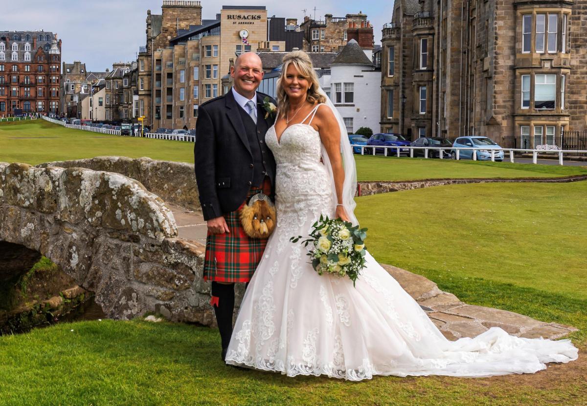 Tracy Taylor and George Milne, from St Andrews, were married there recently, stopping off at the famous Swilkin Bridge, at St Andrews Golf Course, for the wedding pic