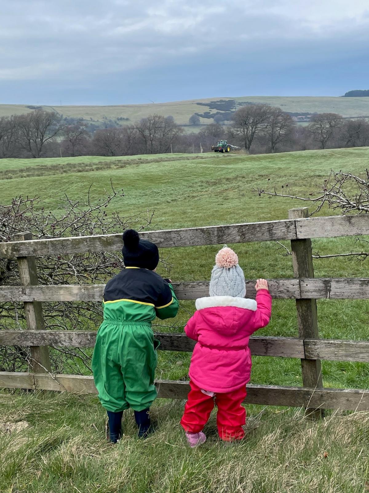 Harriet Dradge - Robbie & Isla Macleod keeping an eye on the slurry contractor for their dad