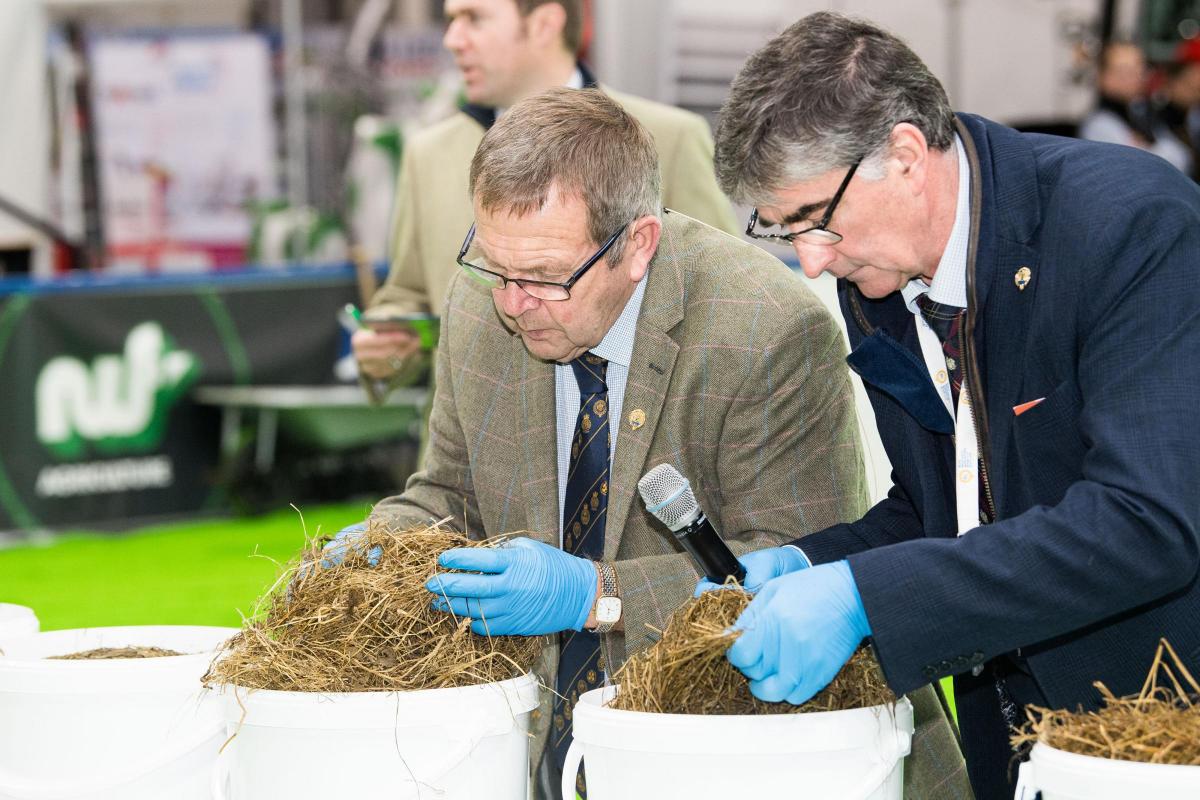 Hugh McClymont and Jim Warnock are busy judging the silage competition Ref:RH161122053  Rob Haining / The Scottish Farmer...