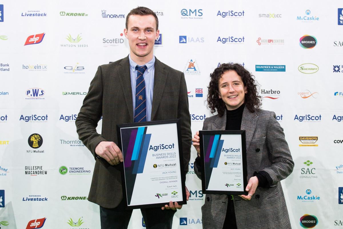 Business skills winner Jack Young  with Mairi Gougeon MSP, Cabinet Secretary for Rural Affairs, Islands and Natural Environment  Ref:RH161122076  Rob Haining / The Scottish Farmer...