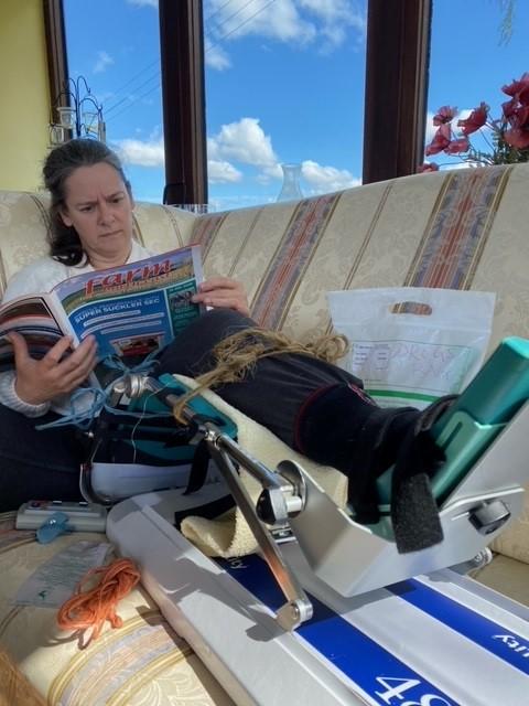 Julie Comins - Goat farmer Julie Comins from Elchies, Speyside, recovering at home after a full knee replacement and then a MUA procedure