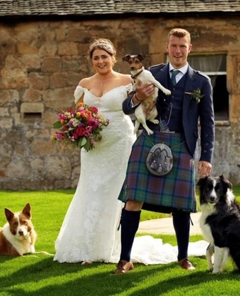 A doggie heaven for Shona Lister, of Tanhill Farm, Stonehouse, when she tied the knot with James Dunlop at Shona’s family farm last August