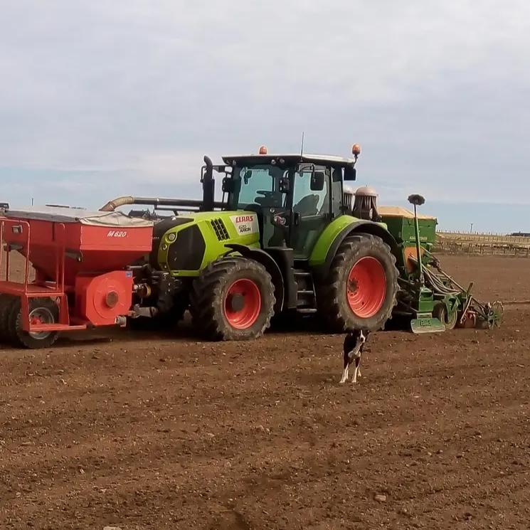 Kris Ronaldson - Sowing grass at killimster mains in caithness back in 2021 with his Loyal friend running making sure it’s straight