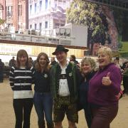 The 'Pink Ladies' of the Belted Galloway Cattle society on tour in Berlin getting up to all kinds of mischief