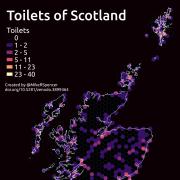 A map showing the density of public toilets across Scotland