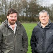 RENEWABLE CONNECTIONS development manager, John Lindsay (left), and Strathruddie's Robin Drysdale   Ref:RH070422181  Rob Haining / The Scottish Farmer