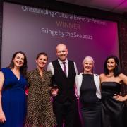 Fringe by the Sea 2022 was named Outstanding Cultural Event or Festival. Pictured left to right is: Head of Events Industry Development at VisitScotland, Marie Christie with Jackie Shuttleworth, Ali Wales and Debbie Shinto  from Fringe by the Sea 2022