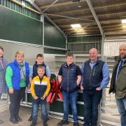 Pictured left to right: Christine Cuthbertson, Heather Barclay, Finlay Barclay, Archie Barclay, Cameron Barclay, John Barclay and NFUS Ayrshire regional chair, John Kerr