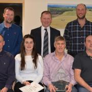 Award winners from back left to right: Steven Roan, George Borland, Jonny Lochhead. Front left to right, Andrew Irving, Jenny Yates, Brian Yates and Fraser Nicholson