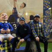 Jimmy and Alan at Murrayfield with the famous Doddie statue