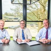 Contract signing Left to Right, CMG vice chairman Tom Finchett, CMG chairman Andrew Bullock and Cafetra Farm Grain origination manager Simon Wilcox