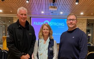 New Zealander Marc Gascoigne on the first night of his Farmstrong Scotland tour in collaboration with Carol McLaren of RSABI and  Alan Laidlaw of RHASS