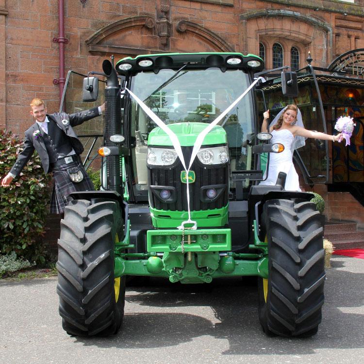 Frazer McGill, Ardrossan, married Holly Richards, of Irvine, both now of Lawrencekirk, Aberdeen,  at The Savoy Park Hotel in Ayr, after the groom drove the JD tractor from Ayr market to the wedding.