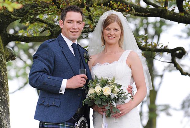 Gavin Brown and Anna Borthwick of Springfield Farm, Penicuik, were married at Borthwick Church with the reception at Springfield Farm. Photo: Sandy Young Photography.