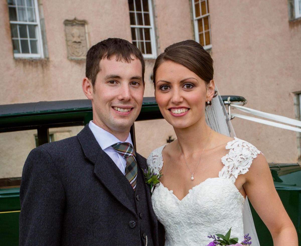 Claire Raeburn, The Old Rectory, Huntly, and Shaun Scott, Berry Cottages, Oyne, Insch, married at Insch Parish Church.
Photo: Rubislaw Studio
