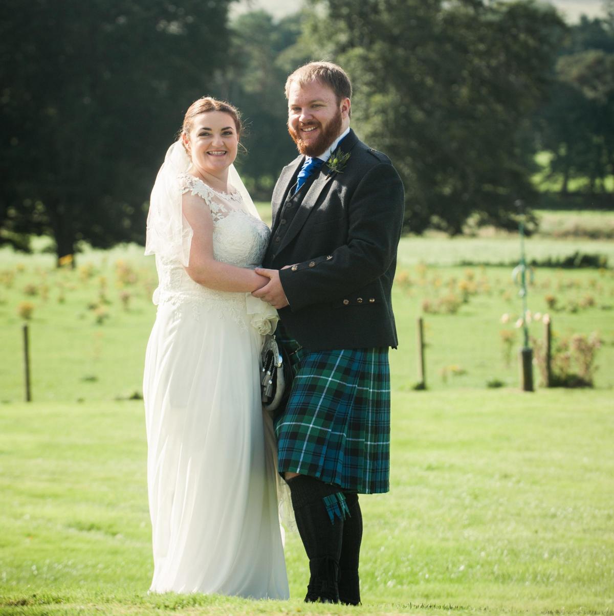 Jean Forrest of Westertown Farm, Lanark, and Colin McLuckie, of Loanhead, Edinburgh, were married at Cairngryffe Church, Carmichael, Biggar  Photo: Soraya Photography